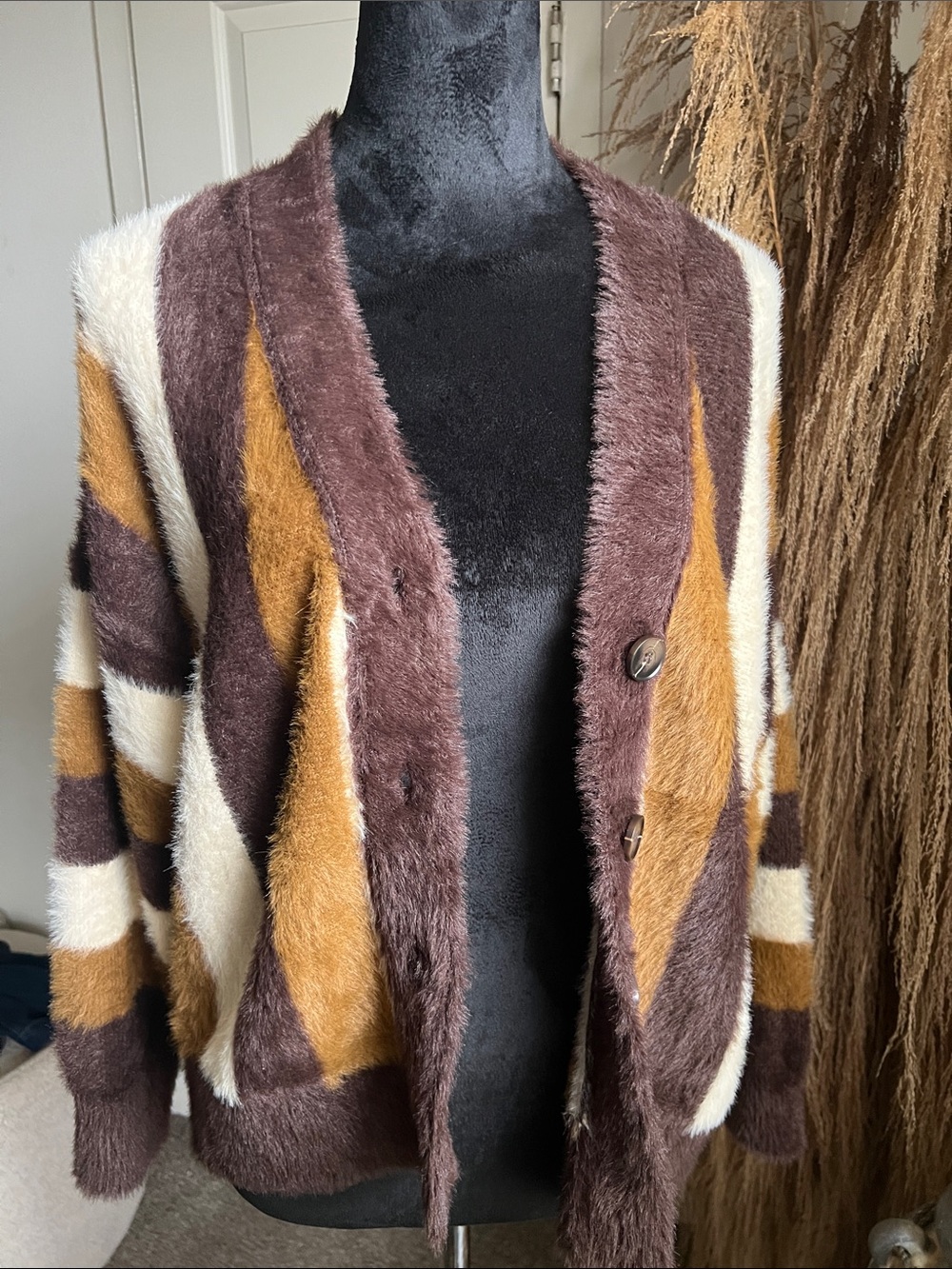Ultra soft Striped slouched Cardigan - Brown & Cream